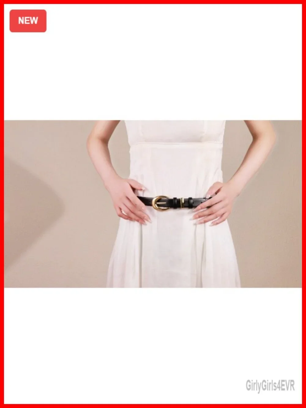 Women's Cowhide Leather Belt with Gold Buckle, Vintage Style, Adjustable